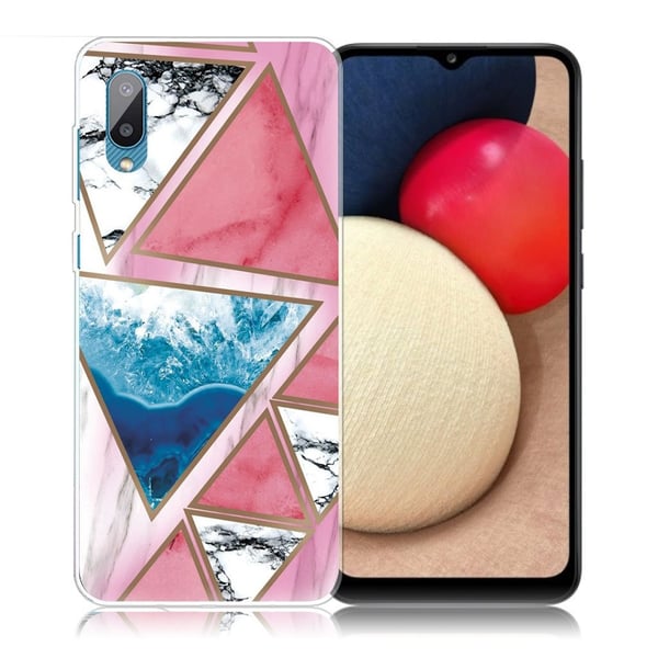 Marble Samsung Galaxy M02 / A02 Etui - Hvit / Blå / Rose Trekant