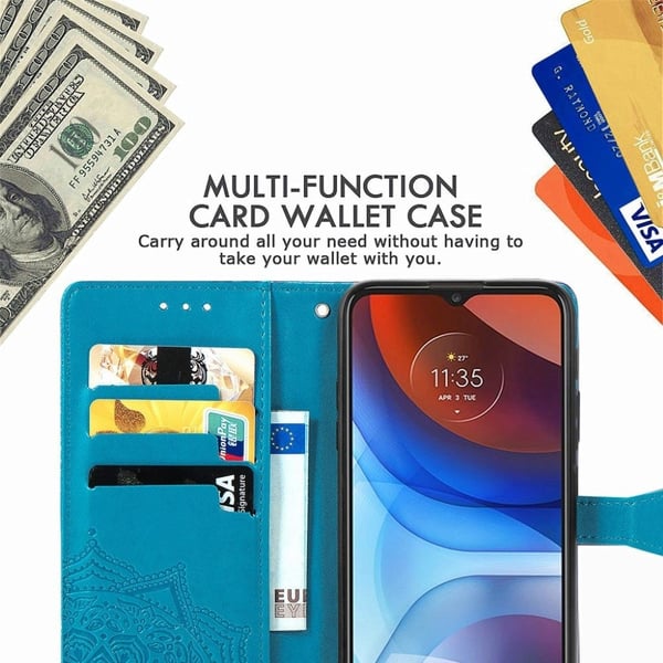 Butterfly Motorola Moto E7 Power skinnveske - Blå