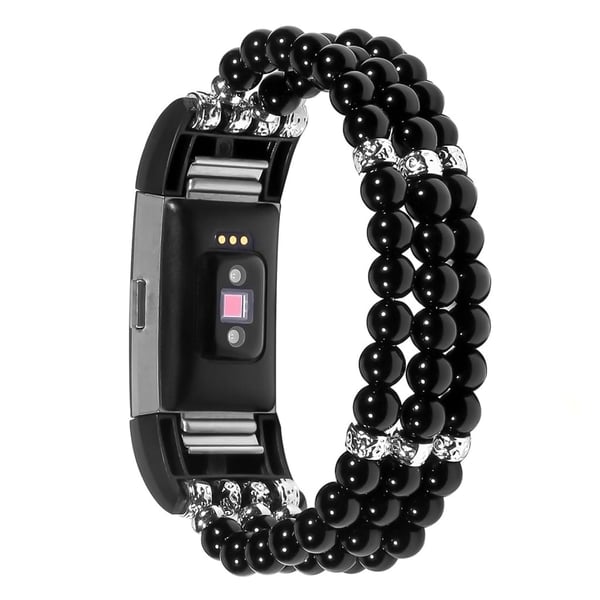 Fitbit Charge 2 venyvä helmiäiskoruhihna - Musta