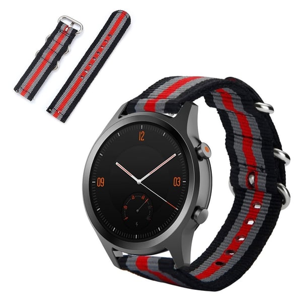 Nylonklokkearmbånd til TicWatch C2-klokke - Svart / Grå / Rød / Svart / Grå