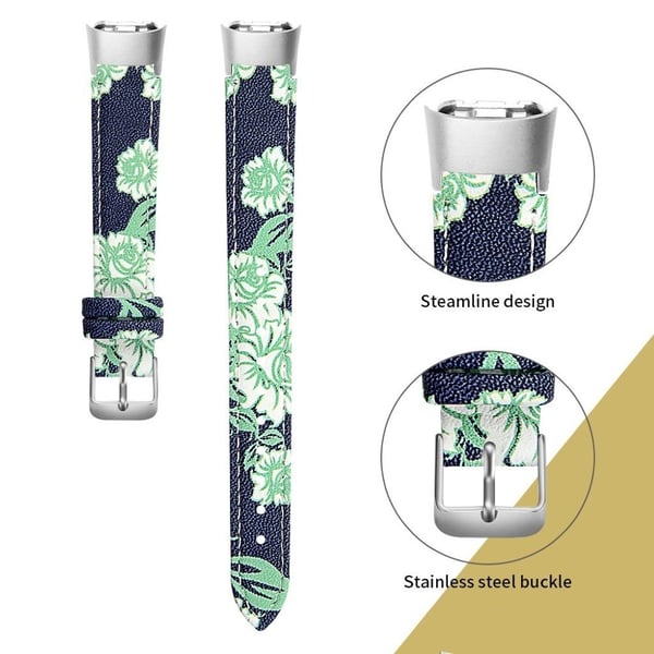 Samsung Galaxy Fit urrem i ekte skinn - Blågrønne Blomster På Svart Bakgrunn
