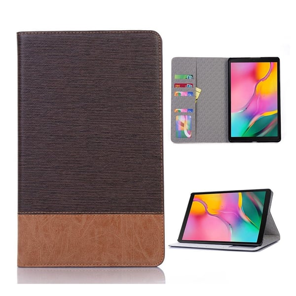 Samsung Galaxy Tab A 10.1 (2019) kryss tekstur spleising læretui - Kaffe Samsung Galaxy Tab A 10.1 (2019) kryss tekstur spleising læretui - Kaffe