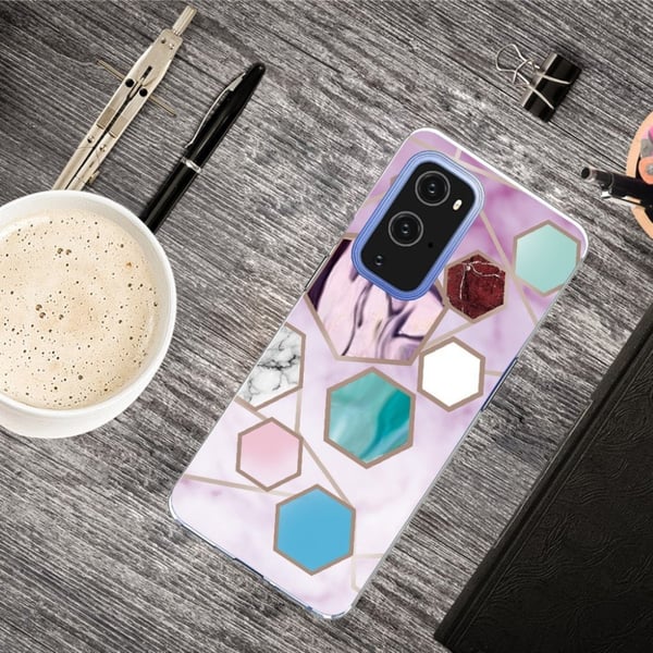 Marble OnePlus 9 Pro Etui - Sekskant Fragmenter i Lilla