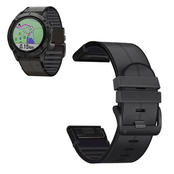 26 mm læder- og silikoneurrem til Garmin-ur - Sort