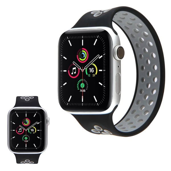 Apple Watch Series 6 / 5 44 mm dobbeltfarget silikonarmbånd - Svart / Grå / Størrelse: S