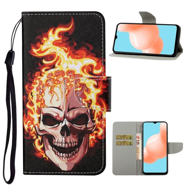 Wonderland Samsung Galaxy A12 5G Flippetui - Hodeskalle i Flames