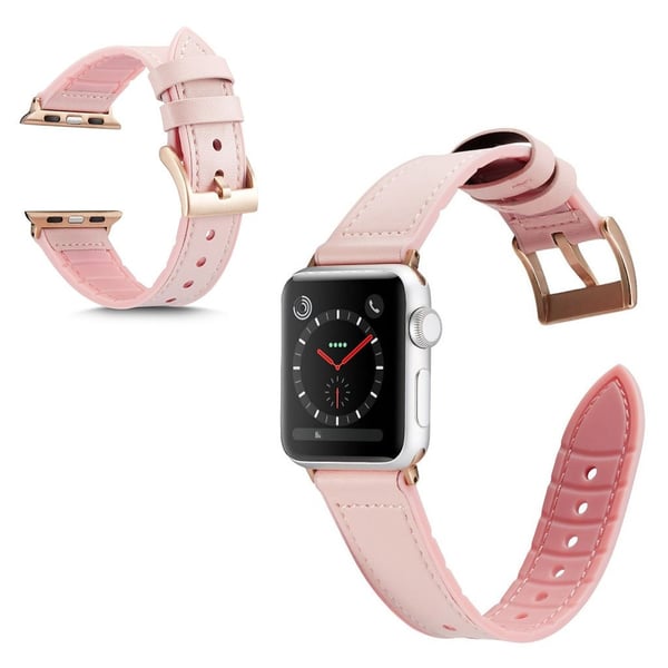 Apple Watch Series 6 / 5 44 mm silikon + lærbelagt klokkerem - Lyserosa