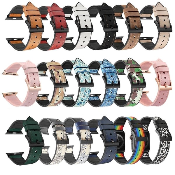 Apple Watch Series 6 / 5 44mm silikone + læderbelagt urrem - Camouflage Grøn