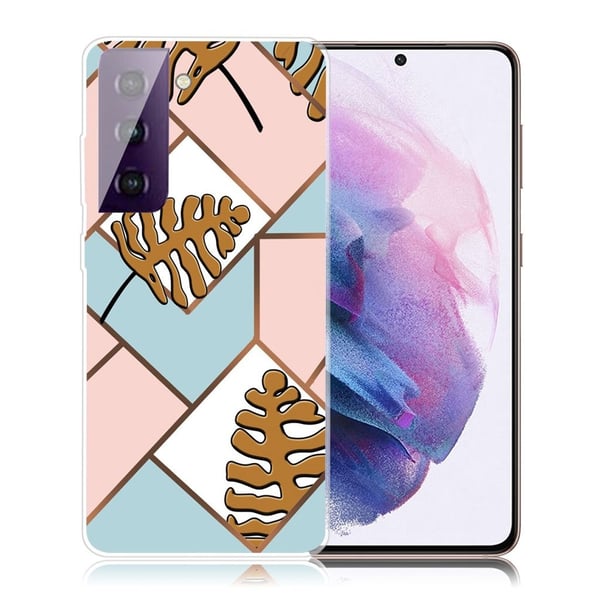 Marble Samsung Galaxy S21 FE Etui - Toon Leaves i Pink og Blue Marble Samsung Galaxy S21 FE Etui - Toon Leaves i Pink og Blue