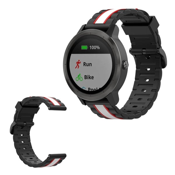 Bølget firkantet silikonarmbånd til Garmin-klokke - Svart / Rød / Hvit