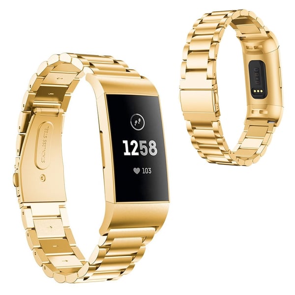 Ruostumattomasta teräksestä valmistettu ranneke Fitbit Charge 4 / 3 - Kulta Ruostumattomasta teräksestä valmistettu ranneke Fitbit Charge 4 / 3 - Kulta