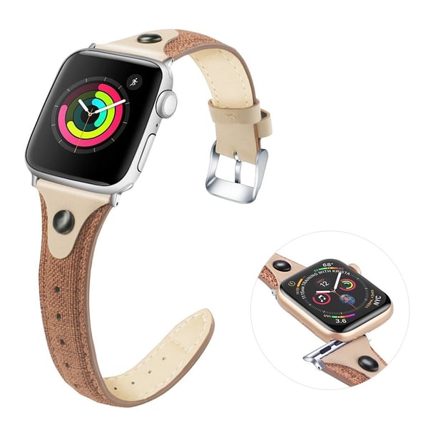 Apple Watch Series 5 / 4 44mm lerret ekte lærarmbånd - Kaffe / Aprikos