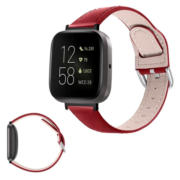 Fitbit Versa 3 / Sense urrem i ekte skinn - Rød