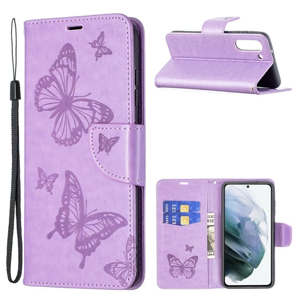 Butterfly Samsung Galaxy S21 FE Flippetui - Lilla