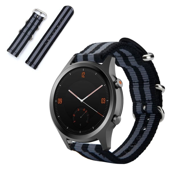 Nylonklokkearmbånd til TicWatch C2-klokke - Svart / Grå / Svart / Grå / Svart