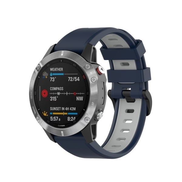 Bi-farget silikonklokkebånd for Garmin Fenix 6 / 5 - Mørkeblå / Grå