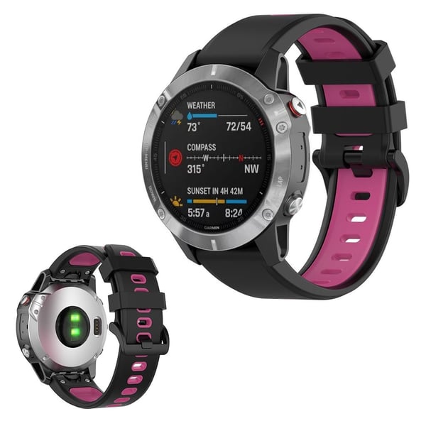 Kaksivärinen silikoninen kellonauha Garmin Fenix 6 / 5 - Musta / Ruusu