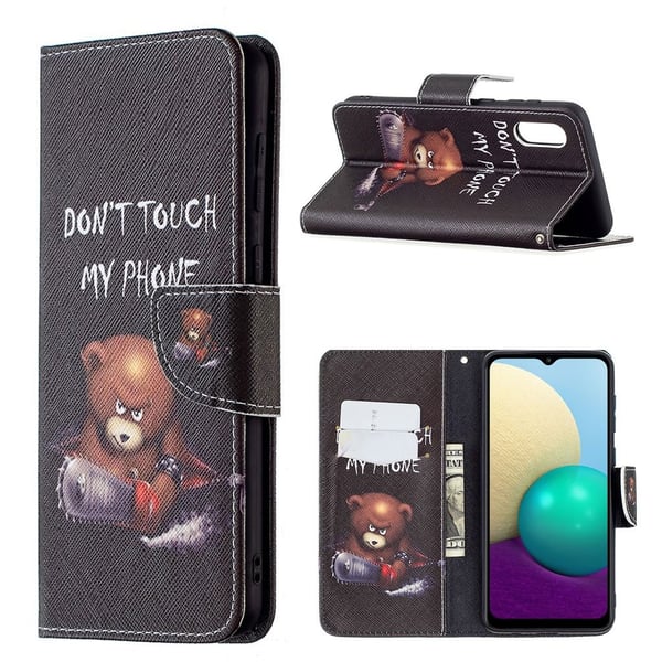 Wonderland Samsung Galaxy A02 flip-etui - Brun Bjørn Og Advarselsord