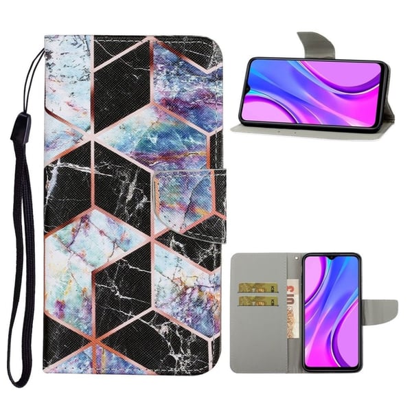 Wonderland Xiaomi Redmi 9C Flippetui - Svart Geometri