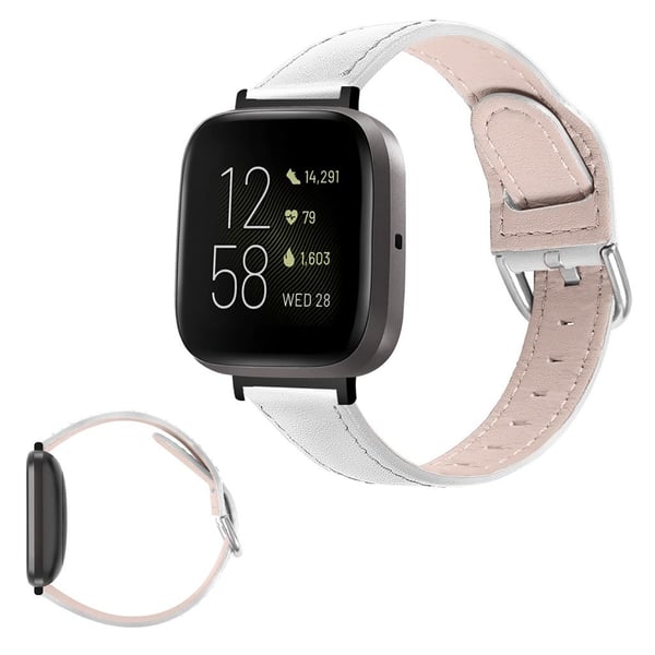 Fitbit Versa 3 / Sense urrem i ekte skinn - Hvit