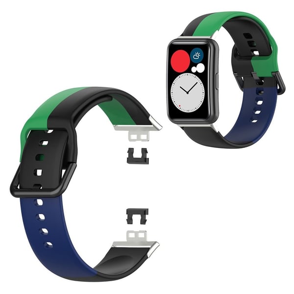 Huawei Watch Fit trefarget silikonarmbånd - Svart / Grønn / Blå