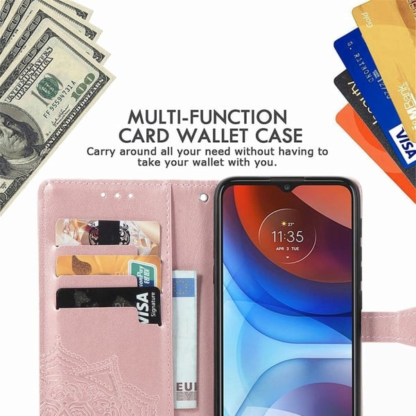 Butterfly Motorola Moto E7 Power skinnveske - Rose Gull