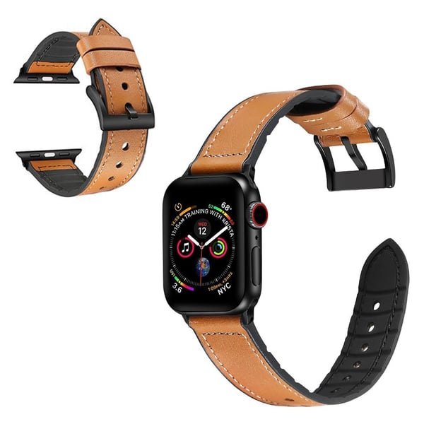 Apple Watch Series 6 / 5 44 mm silikon + lærbelagt klokkerem - Brun