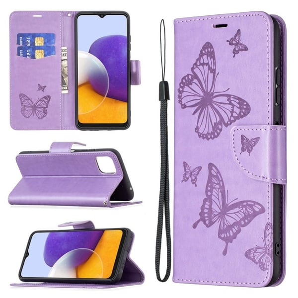 Butterfly Samsung Galaxy A22 5G Flippetui - Lilla