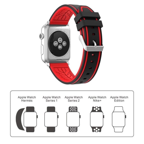 Apple Watch 42mm Dual Farge Silikon Klokkereim - Svart / Rød