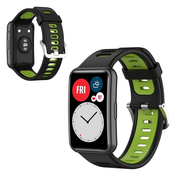 Huawei Watch Fit tofarget klokkerem i silikon - Svart / Grønn