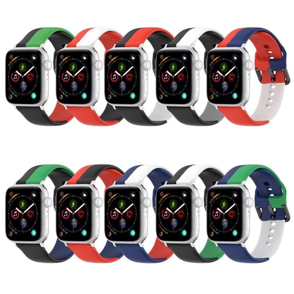 Apple Watch Series 6 / 5 44mm trefarget silikonarmbånd - Rød / Hvit / Svart