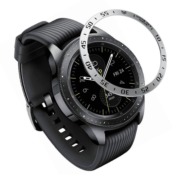 Samsung Galaxy Watch (42mm) bezel ring Ramme etui - Sølv Ring Black Text