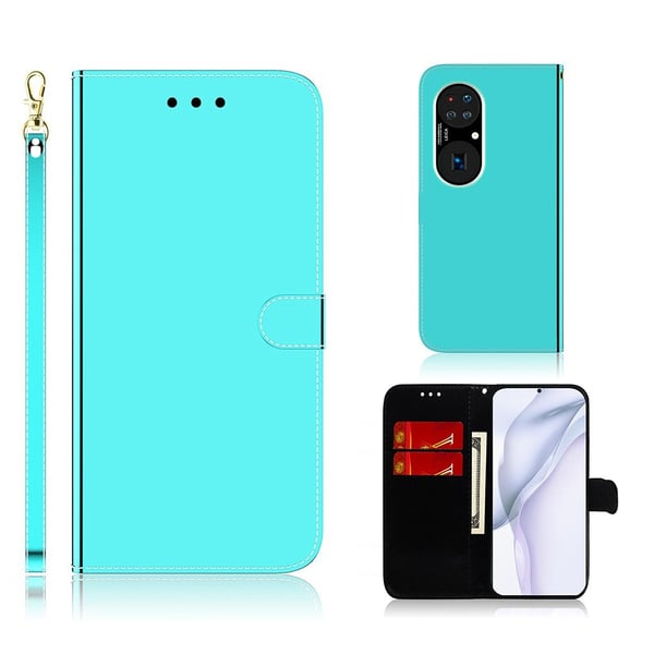 Mirror Huawei P50 Pro flip-etui - Cyan