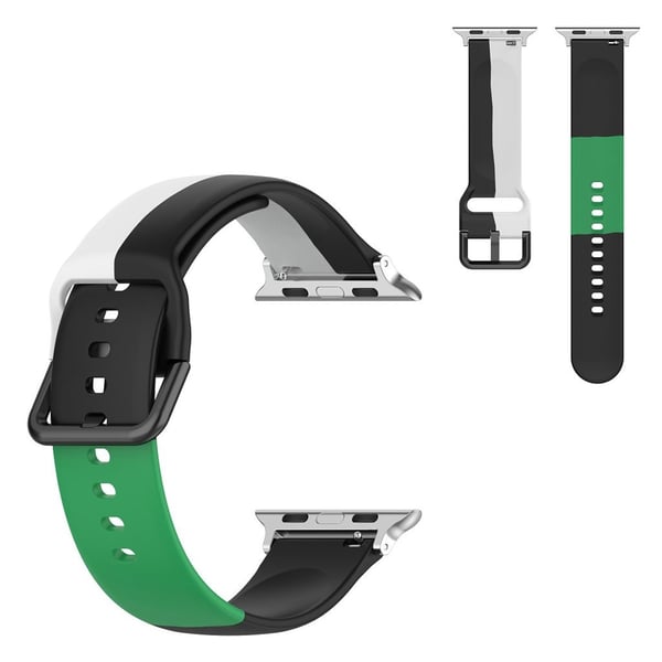Apple Watch Series 6 / 5 44mm trefarget silikonarmbånd - Svart / Hvit / Grønn