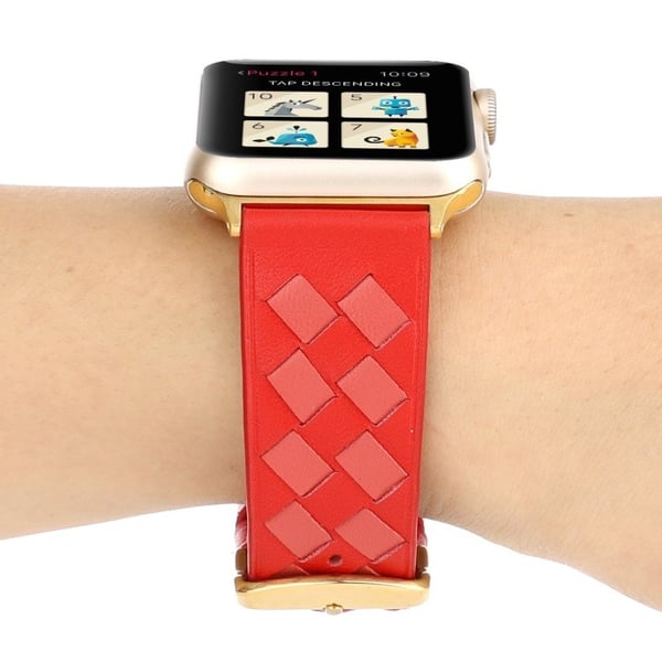 Apple Watch Series 4 44mm vævet ægte læder Urrem - Rød