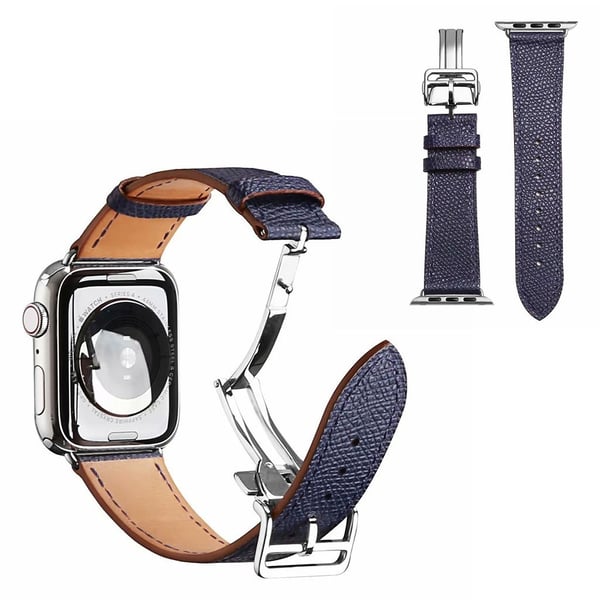Urarmbånd i ekte lær med sølvspenne til Apple Watch Series 6 / 5 40 mm - Mørkeblå