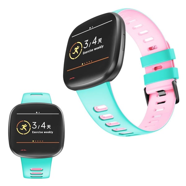 Fitbit Versa 3 tofarget silikonklokkearmbånd - Cyan / Rosa