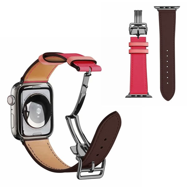 Urarmbånd i ekte lær med svart spenne til Apple Watch Series 6 / 5 40 mm - Vinrød / Rose