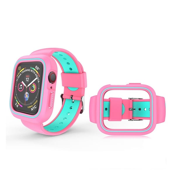 Apple Watch 38mm Bi-Farge Silikon Ramme Og Klokkereim - Rosa / Cyan Apple Watch 38mm Bi-Farge Silikon Ramme Og Klokkereim - Rosa / Cyan