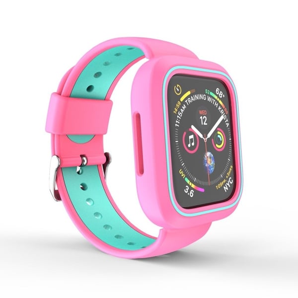 Apple Watch 38mm Bi-Farge Silikon Ramme Og Klokkereim - Rosa / Cyan