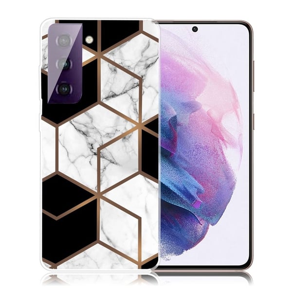 Marble Samsung Galaxy S21 FE Etui - Klinkekule Terning i Black og Hvit