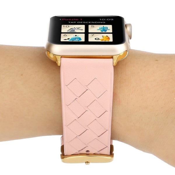 Apple Watch Series 4 44mm vævet ægte læder Urrem - Lyserød