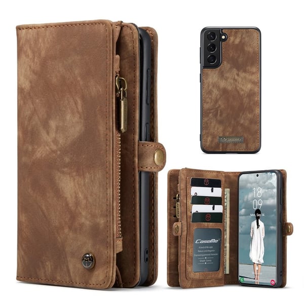 CaseMe Samsung Galaxy S21 FE Zipper Wallet - Brun
