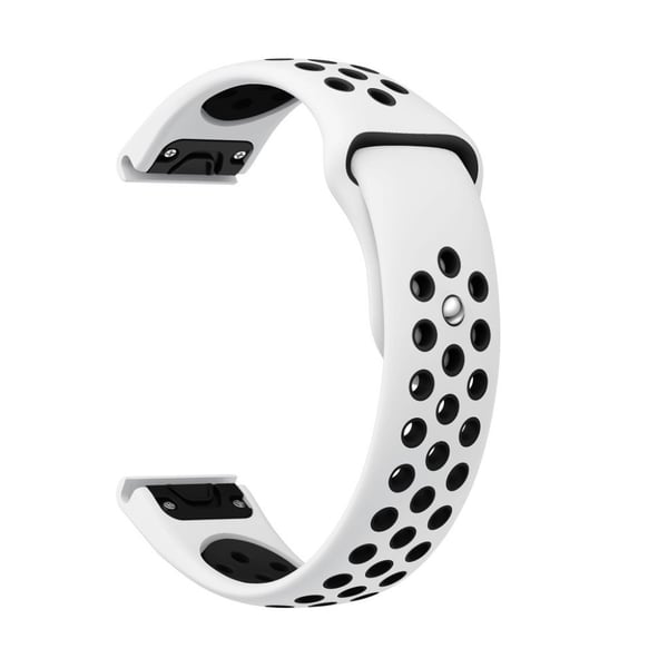 22mm Garmin Forerunner 935 / Quatix 5 / Fenix 5 / Fenix 5 Plus / Approach S60 tofarvet silikone Urrem - Hvid / Sort Hole