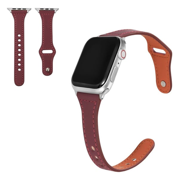 Apple Watch Series 6 / 5 44 mm knappeknapparmbånd i ekte skinn - Vinrød