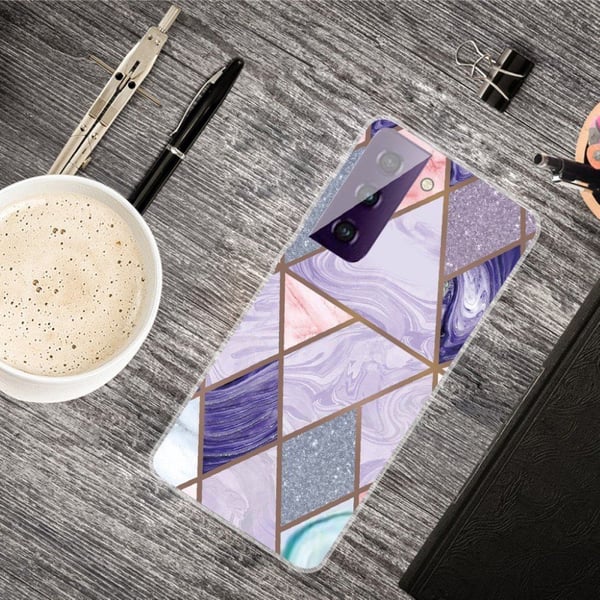 Marmori Samsung Galaxy S21 FE Suojakotelo - Kolmiot ja timantti marmori