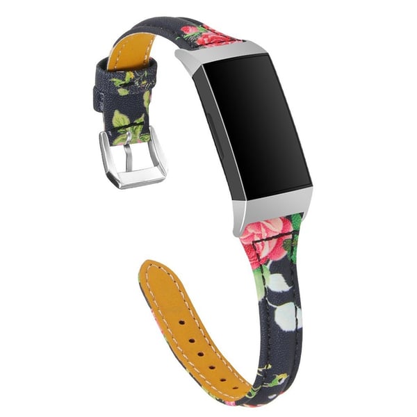 Fitbit Charge 3 blomster mønster ægte læder Urrem - Rød Rose Fitbit Charge 3 blomster mønster ægte læder Urrem - Rød Rose