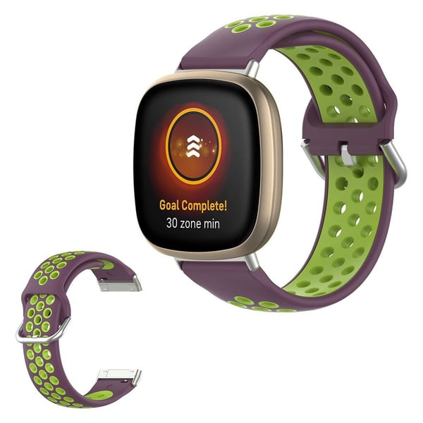 Fitbit Versa 3 / Sense tofarget silikonarmbånd - Lilla / Fluorescerende Grønn