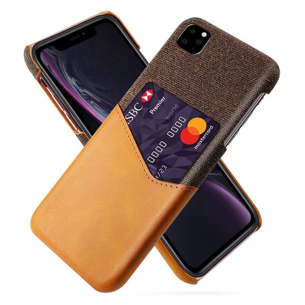 KSQ kortlommeholder til iPhone 11 6,1 tommer, stødsikkert hybridbagcover i PU og stof - Orange