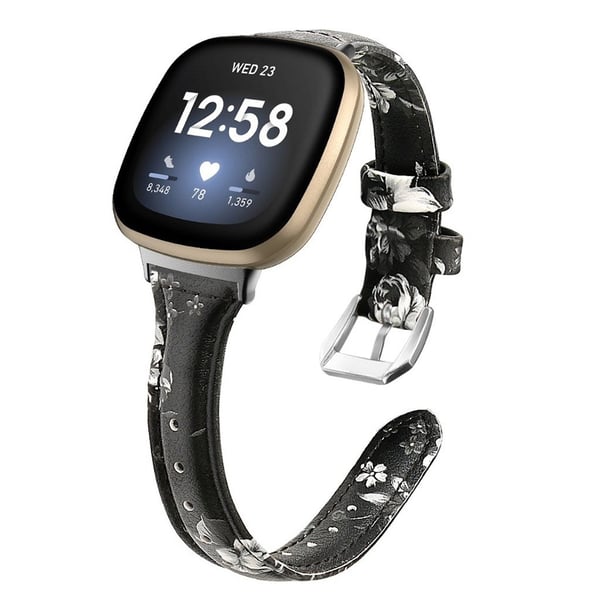 Fitbit Versa 3 T-Shape ægte læder rem - Floral-print / hvid Fitbit Versa 3 T-Shape ægte læder rem - Floral-print / hvid